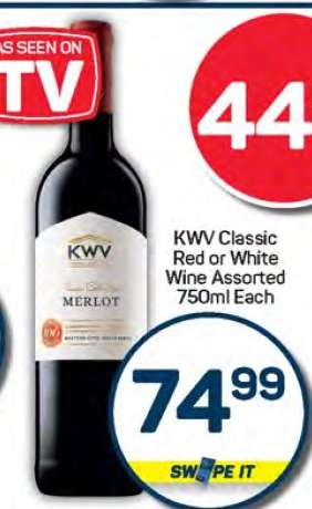 KWV Classic Red or White Wine Assorted 750ml Each