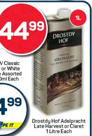 Drostdy Hof Adelpracht Late Harvest or Claret 1 Litre Each
