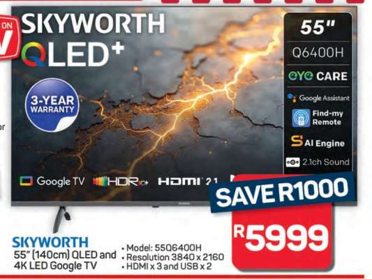 SKYWORTH 55" QLED+ 4K LED Google TV