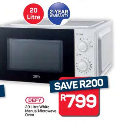 DEFY 20 Litre White Manual Microwave Oven