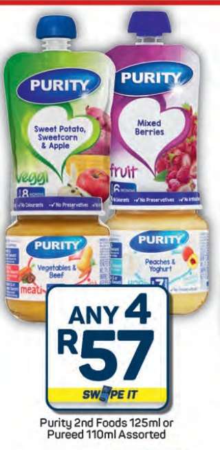 Purity 2nd Foods 125ml or Pureed 110ml Assorted