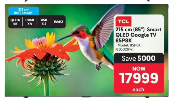 TCL 215 cm (85”) Smart QLED Google TV 85P8K