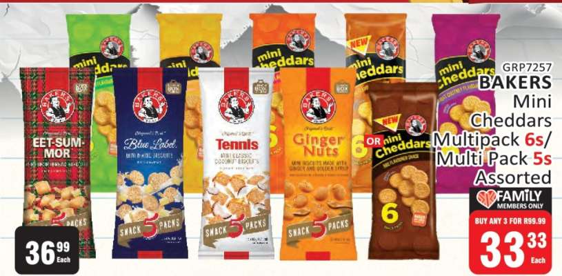 BAKERS Mini Cheddars Multipack 6s/Multi Pack 5s Assorted