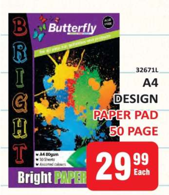 Butterfly A4 Design Paper Pad