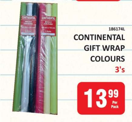 CONTINENTAL GIFT WRAP COLOURS 3's