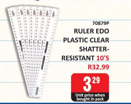Ruler Edo Plastic Clear Shatter-Resistant 10's