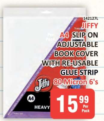 JIFFY A4 Slip On Adjustable Book Cover