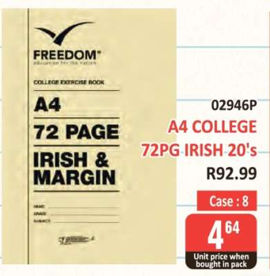 A4 COLLEGE 72PG IRISH 20's