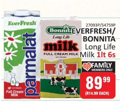 EVERFRESH/BONNITA Long Life Milk 1lt 6s