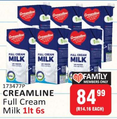 CREAMLINE Full Cream Milk 1lt 6s