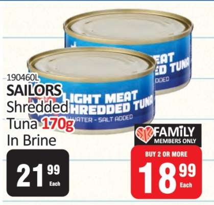SAILORS Shredded Tuna 170g In Brine