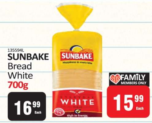 SUNBAKE Bread White 700g