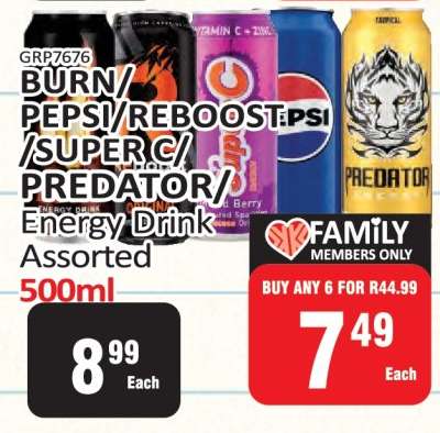 BURN/PEPSI/REBOOST/SUPER C/PREDATOR Energy Drink