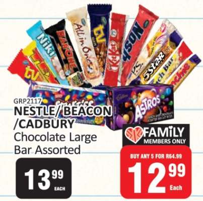 NESTLE/BEACON/CADBURY Chocolate Large Bar Assorted