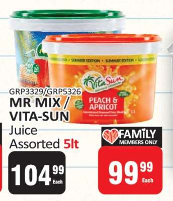 MR MIX / VITA-SUN Juice Assorted 5lt