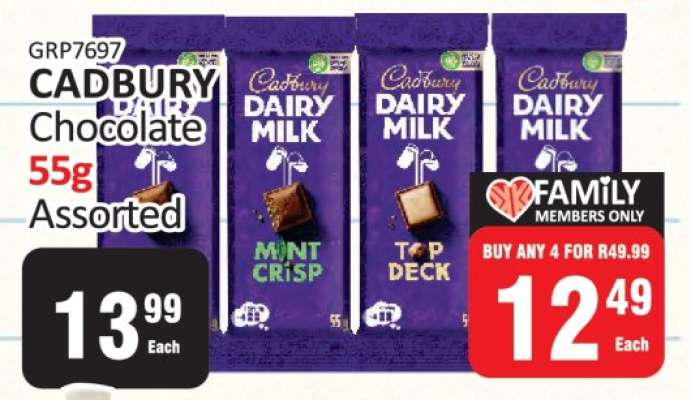 Cadbury Chocolate 55g Assorted