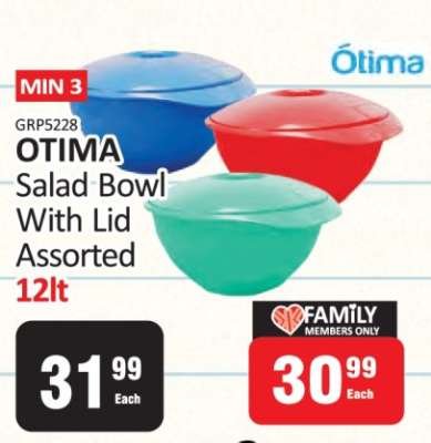 OTIMA Salad Bowl With Lid Assorted 12lt