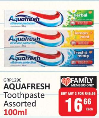 Aquafresh Toothpaste Assorted 100ml