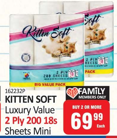 KITTEN SOFT Luxury Value 2 Ply 200 18s Sheets Mini