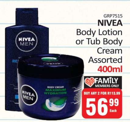 NIVEA Body Lotion or Tub Body Cream Assorted