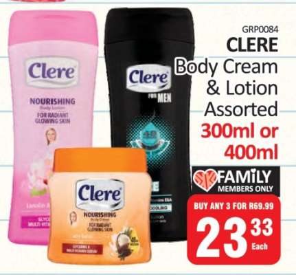 Clere Body Cream & Lotion Assorted