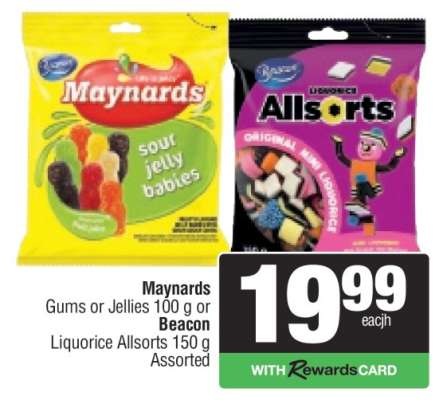 Maynards Gums or Jellies 100 g or Beacon Liquorice Allsorts 150 g
