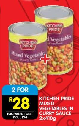 KITCHEN PRIDE MIXED VEGETABLES IN CURRY SAUCE 2x410g