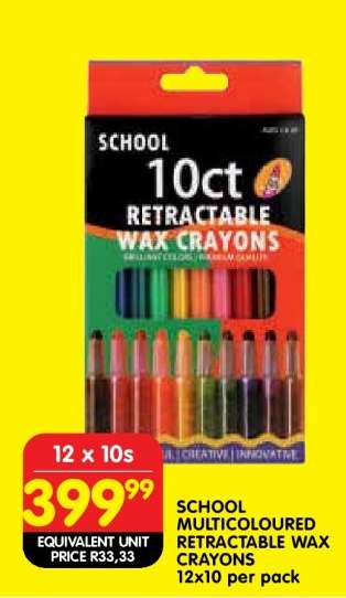 SCHOOL MULTICOLOURED RETRACTABLE WAX CRAYONS