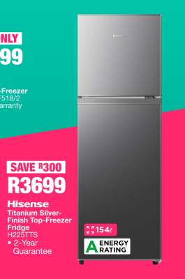 Hisense Titanium Silver-Finish Top-Freezer Fridge H225TTS