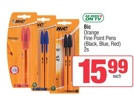 Bic Orange Fine Point Pens (Black, Blue, Red) 2s