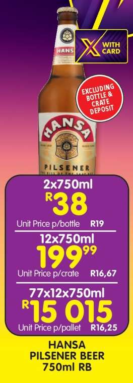 HANSA PILSENER BEER 750ml RB