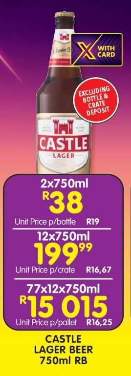 CASTLE LAGER BEER 750ml RB