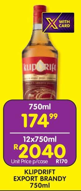 KLIPDRIFT EXPORT BRANDY 750ml