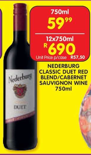 NEDERBURG CLASSIC DUET RED BLEND/CABERNET SAUVIGNON WINE 750ml