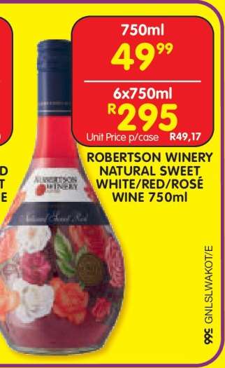 ROBERTSON WINERY NATURAL SWEET WHITE/RED/ROSÉ WINE 750ml