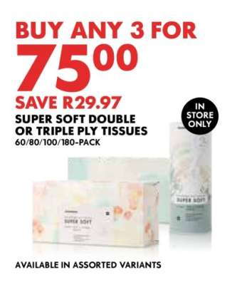 Super Soft Double or Triple Ply Tissues