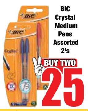 BIC Crystal Medium Pens Assorted 2's