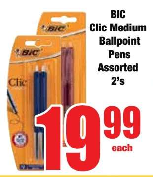BIC Clic Medium Ballpoint Pens Assorted 2's