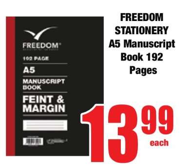 FREEDOM STATIONERY A5 Manuscript Book 192 Pages