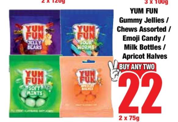 YUM FUN Gummy Jellies / Chews Assorted / Emoji Candy / Milk Bottles / Apricot Halves