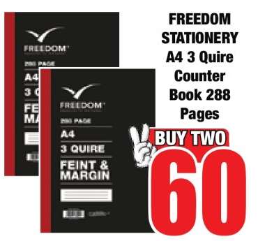 FREEDOM STATIONERY A4 3 Quire Counter Book 288 Pages