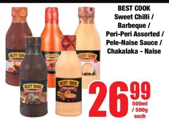 BEST COOK Sweet Chilli / Barbeque / Peri-Peri Assorted / Pele-Naise Sauce / Chakalaka-Naise