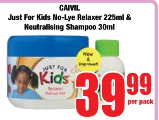 Just For Kids No-Lye Relaxer 225ml & Neutralising Shampoo 30ml