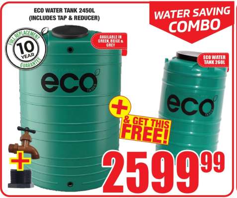 ECO WATER TANK 2450L (INCLUDES TAP & REDUCER)