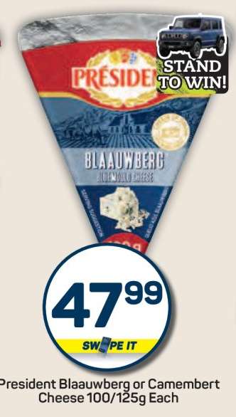 President Blaauwberg or Camembert Cheese 100/125g Each