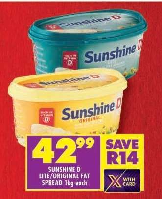 SUNSHINE D LITE/ORIGINAL FAT SPREAD 1kg each