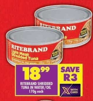 RITEBRAND SHREDDED TUNA IN WATER/OIL