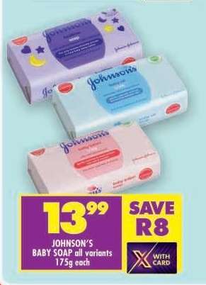 JOHNSON'S BABY SOAP all variants 175g each