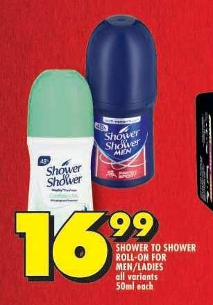 SHOWER TO SHOWER ROLL-ON FOR MEN/LADIES