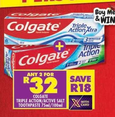 COLGATE TRIPLE ACTION/ACTIVE SALT TOOTHPASTE 75ml/100ml